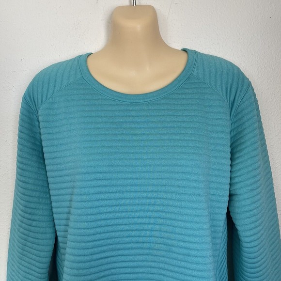 LL Bean Teal Ribbed Long Sleeve Pullover Sweatshirt Women’s Size Small W/Pockets - Picture 2 of 7